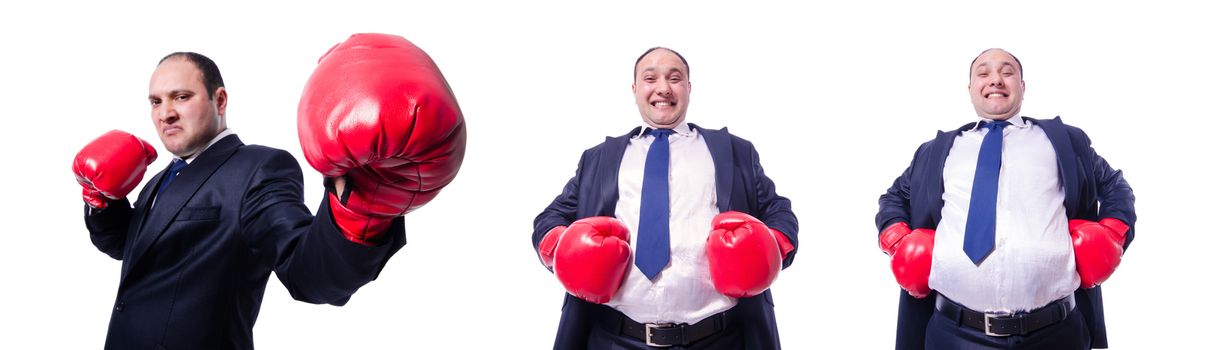 Young businessman boxer isolated on white