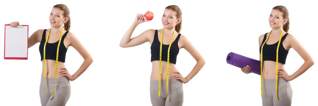 Young woman with meter doing exercises 