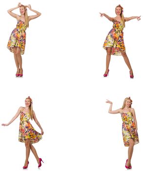 Collage of woman in fashion look isolated on white