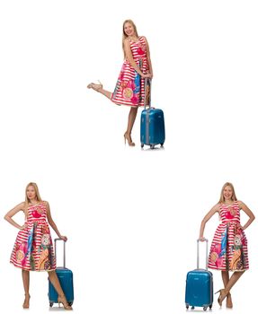 Woman with suitacases preparing for summer vacation