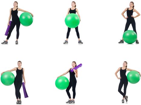 Young woman doing exercises with fitball 