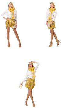 Collage of woman in fashion look isolated on white