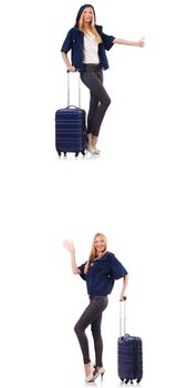 Beautiful woman with suitcase in vacation concept 