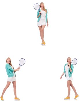 Young beautiful lady playing tennis isolated on white 
