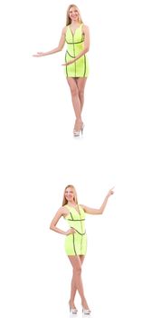 Young beautiful lady in yellow dress isolated on white  