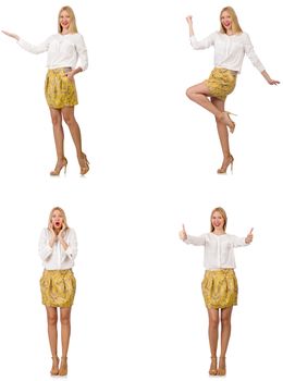 Collage of woman in fashion look isolated on white