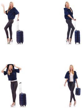 Beautiful woman with suitcase in vacation concept 