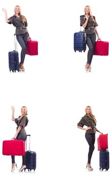 Beautiful woman with suitcase in vacation concept 