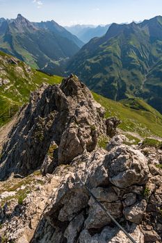 Climbing the Karhorn Via Ferrata near Warth Schrocken in the Lechquellen Mountains in Vorarlberg Austria