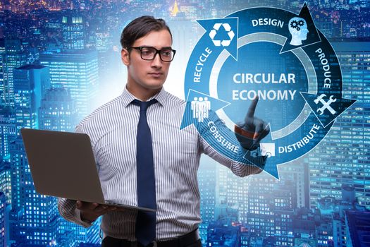 Concept of circular economy with businessman