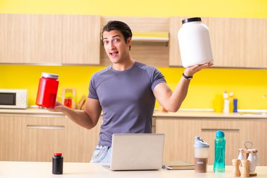 Young man blogging about food additives