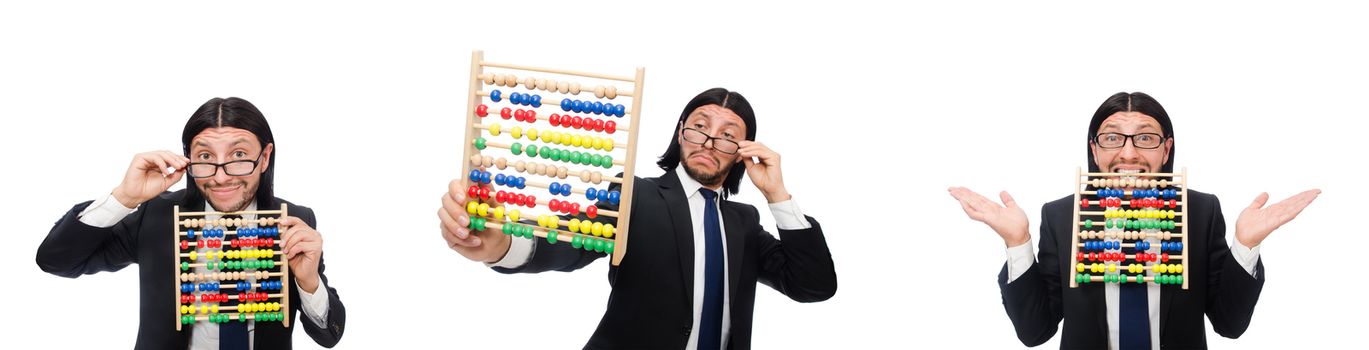 Funny man with calculator and abacus