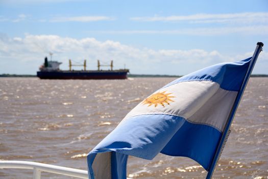 Flag of Argentina in the River Plate.