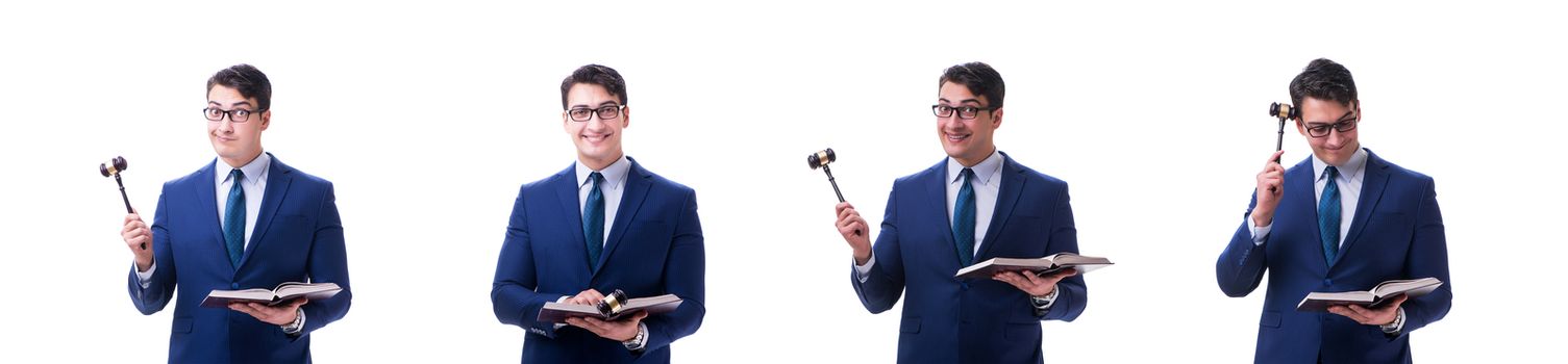 Lawyer law student with a gavel isolated on white background