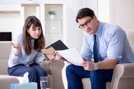 Young woman visiting male psychologist for unreciprocated love 