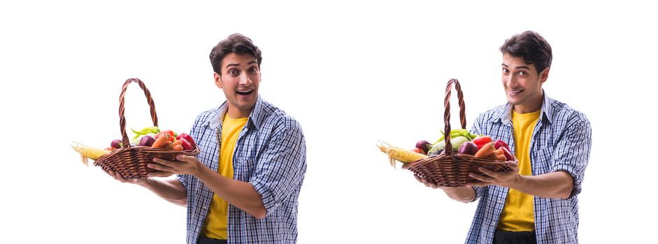 Man with basket of fruits and vegetables