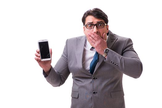 Businessman with mobile phone isolated on white