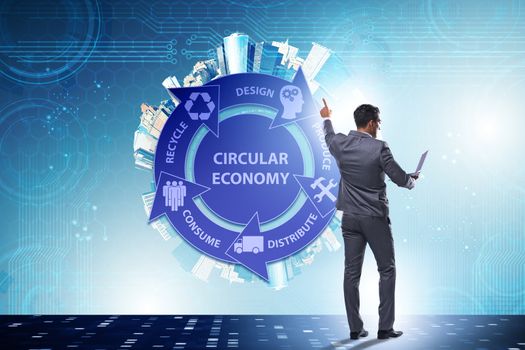 Concept of circular economy with businessman