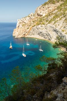 Beautiful beach at Punta de Castellar, Santa Agnes de la Corona, Balearic Islands, Spain.