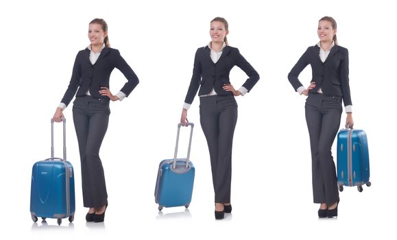 Woman with suitacases preparing for summer vacation