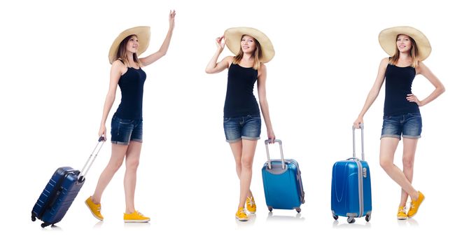 Woman with suitacases preparing for summer vacation