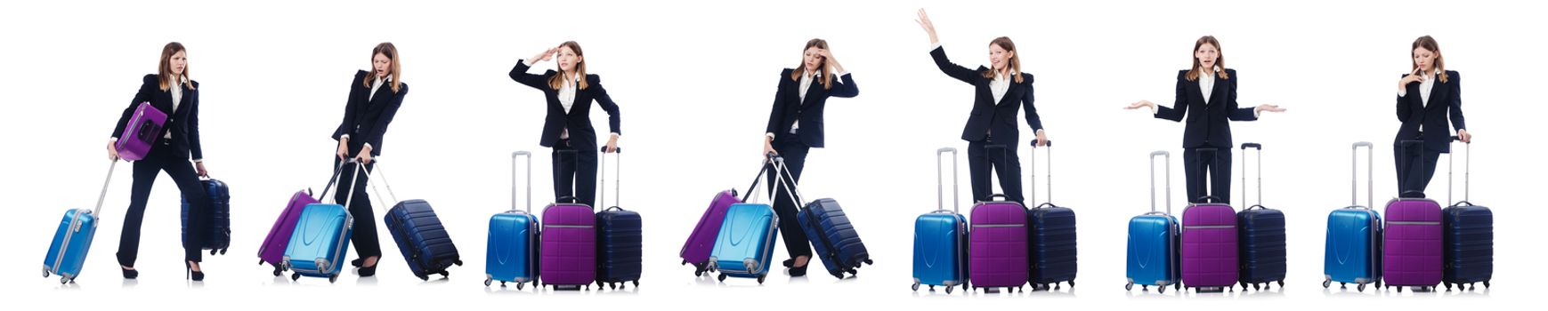 Woman with suitacases preparing for summer vacation