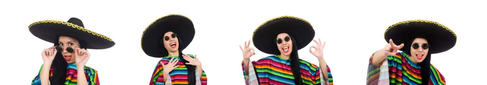 Mexican woman in funny concept on white