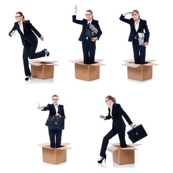Woman in thinking out of box concept