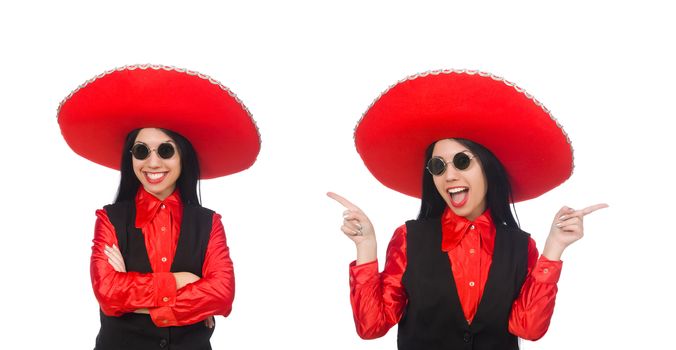 Mexican woman in funny concept on white