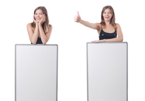 Young woman with blank poster