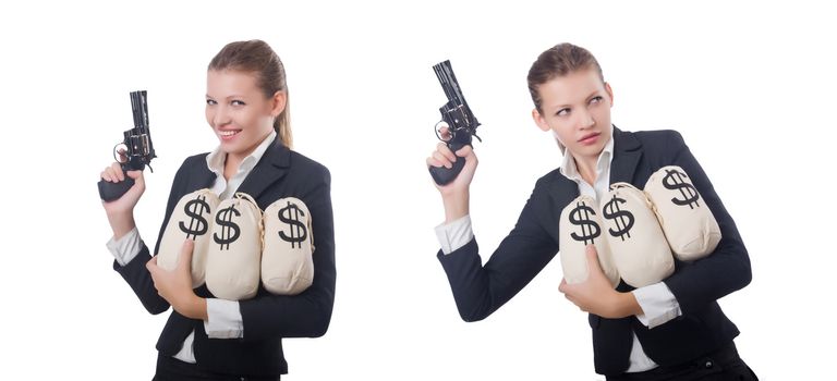 Woman gangster with gun and money