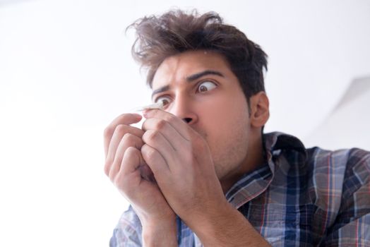 Drug addict sniffing cocaine narcotic