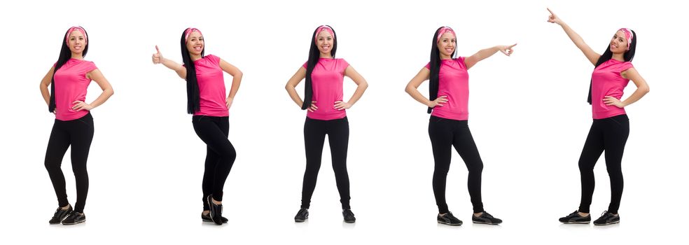 Woman doing exercises on white