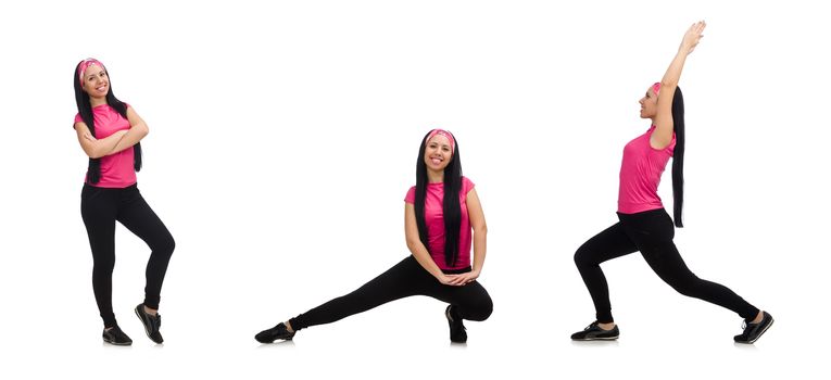 Woman doing exercises on white