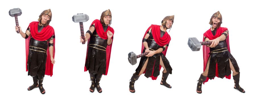 Gladiator with hammer isolated on white