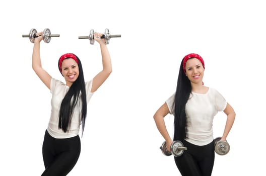 Young woman exercising with dumbbells