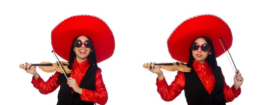 Mexican woman with violin isolated on white
