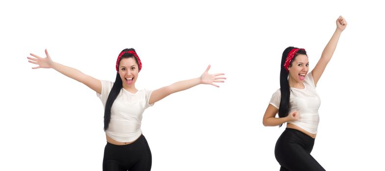 Woman doing exercises on white