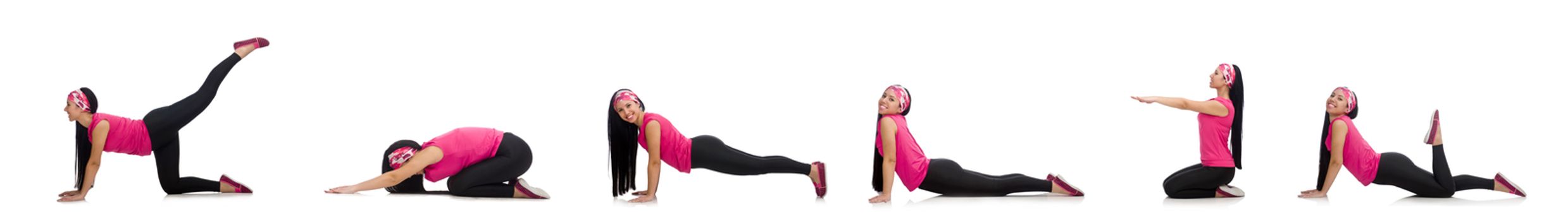 Woman doing exercises on white
