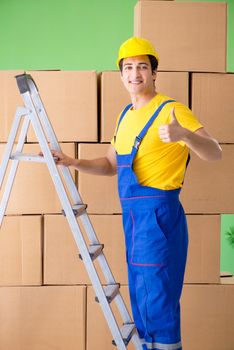 Man contractor working with boxes delivery