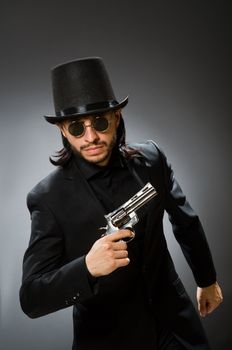 Vintage concept with man wearing black top hat