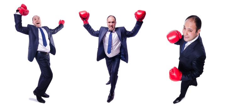 Young businessman boxer isolated on white