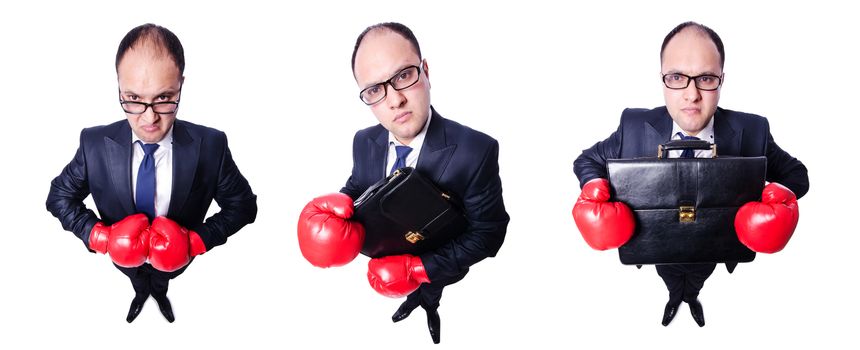 Young businessman boxer isolated on white