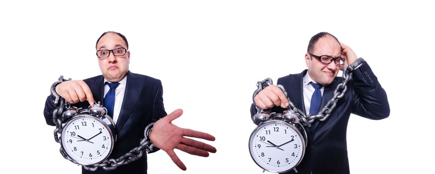 Businessman with clock isolated on white
