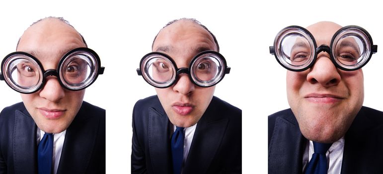 Funny man with glasses isolated on white