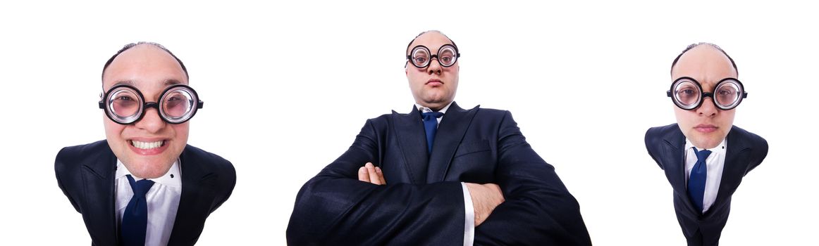 Funny man with glasses isolated on white