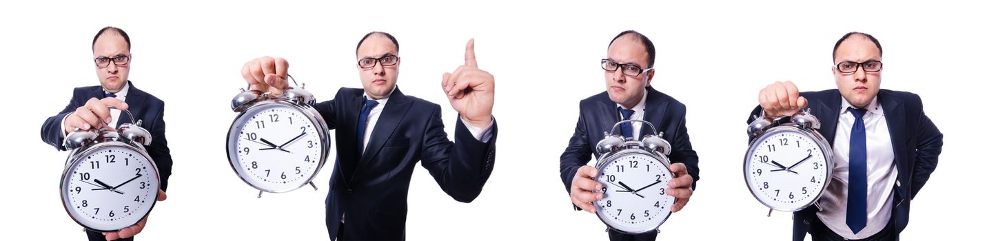 Businessman with clock isolated on white