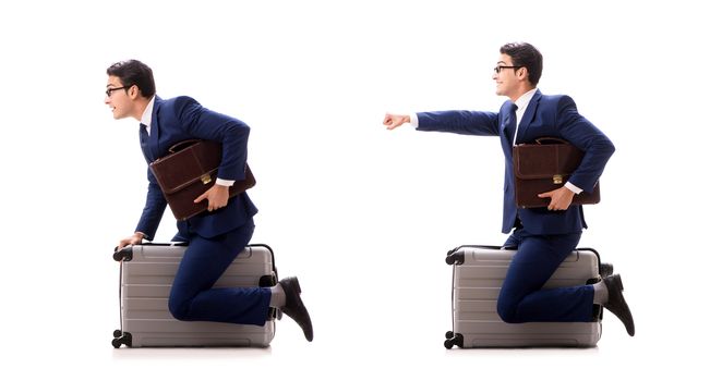 Businessman in business travel concept isolated on white