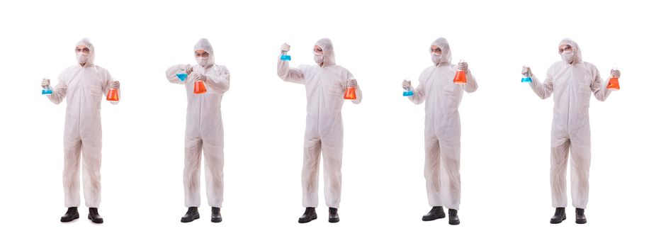 Chemist working with poisonous substances isolated on white background