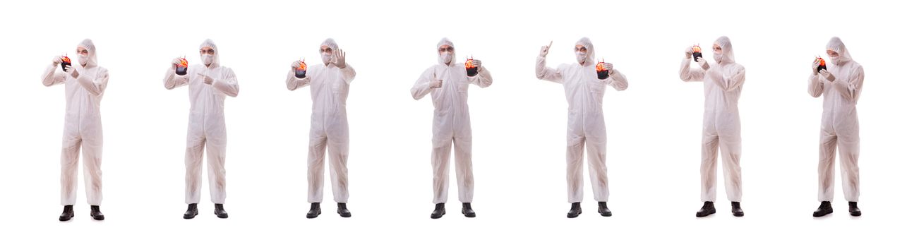 Epidemiologist with blood sample isolated on white background